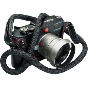 Sheetline Black Rope Camera Strap w/Nappa Leather Ends built in tension relief & electroplated key rings (Black w//Red Stitching)
