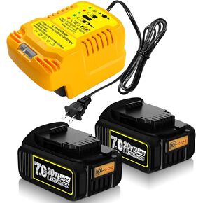 7000mAh Battery with Mini Charger Replacement for Dewalt 20V Max Battery Lithium Ion Compatible with Dewalt Bateria DCB200 DCB204 DCB206 DCB201 DCB203 DCB181 DCB180 20V DCD/DCF/DCG/DCS Series
