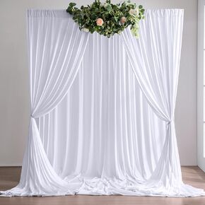 10ft×10ft Wrinkle Free White Backdrop Curtains for Parties, Thick Polyester White Drapes for Backdrop, 2 Panels 5ft×10ft Photo Cloth Backdrop Curtain for Birthday Baby Shower Photography Background