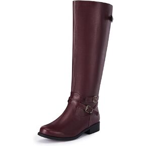 Ermonn Womens Knee High Boots Wide Calf Flat Low Heel Side Zipper Faux Leather Fashion Winter Riding Boot in Kuwait