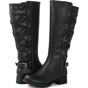 GLOBALWIN Women's Quilted Knee High Fashion Boots Strappy Boots For Women