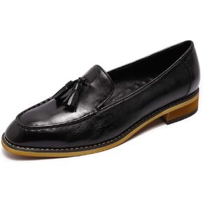 Mona flying Women's Leather Tassel Loafer Dress Casual Slip on Flat Work Shoes for Ladies
