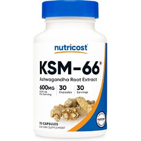 Nutricost KSM-66 Ashwagandha Root Extract 600mg, 60 Veggie Caps - High Potency 5% Withanolides - with BioPerine - Full-Spectrum Root Extract