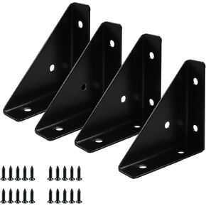 4 Pcs Triangle Shelf Bracket 35mm x 35mm Angle Corner Brackets Cold Rolled Steel 90 Degree Corner Braces for Table Bed Cabinet Wood, Black