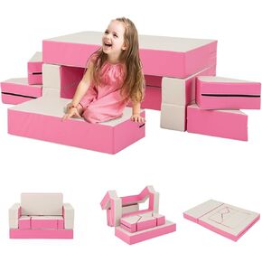 Costzon Climb and Crawl Foam Playset, 4-in-1 Convertible Furniture Into Toddler Bed, Sofa, Table, Activity Play Blocks, 8-Piece Lightweight Couch for Kids, Baby, Preschooler (Contemporary)