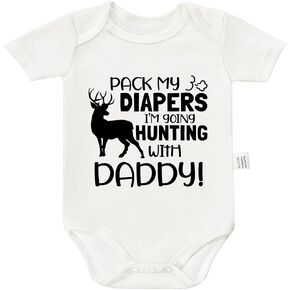Pack My Diapers I'm Going HUNTING With Daddy Funny Bodysuit, Gender Neutral Baby Clothes for 0-24 Month Rompers