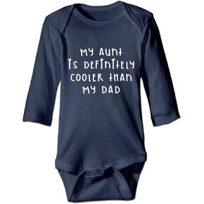 DOQOSESHY My Aunt is Definitely Cooler Than My Dad Funny Newborn Baby Outfit Romper, 3 Months, Long Sleeve-white