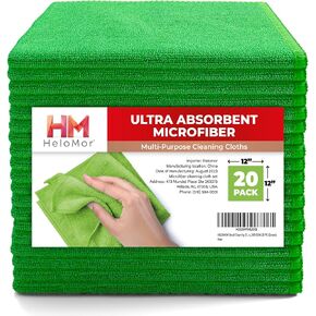 HELOMOR 12x12 Microfiber Cleaning Cloths - 300 GSM, 20 PC Set for Kitchen, Glass, and Car Cleaning (Blue)