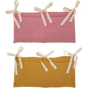 2 Pack Baby Crib Hanging Storage Bag, 2-Pockets Baby Crib Side Organizer Crib Hanging Organizer for Diapers, Toys, Clothing