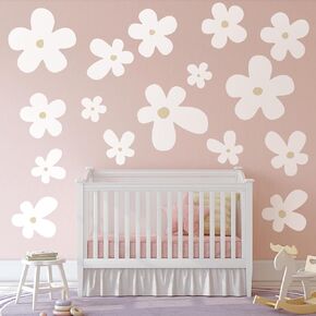16 Pcs Large Flower Daisy Wall Decals Easy to Install Boho White and Beige Daisy Stickers Peel and Stick Irregularity Flower Stickers for Kid Room Nursery Playroom Bedroom Classroom