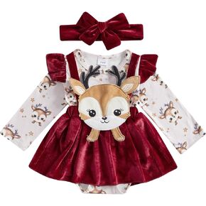 Ayalinggo My First Christmas Baby Girl Outfit Newborn Long Sleeve Romper Dress Santa Elk Dresses Infant Fall Winter Clothes