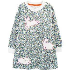 Toddler Girls Long Sleeve Dress Applique Cotton Casual Playwear Party Animals Tunic Dress 3-9Y