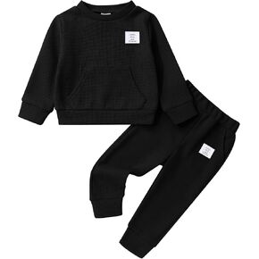 YOUNGER TREE Toddler Baby Boy Clothes Outfits Fall Winter Pullover Long Sleeve Solid Sweatshirt and Pants Sweatsuit Set 1-5T