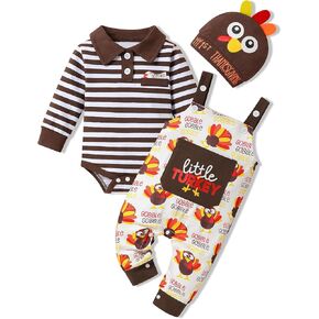 Thanksgiving Baby Boy Outfit My First Thanksgiving Print Romper 3PCs Outfits