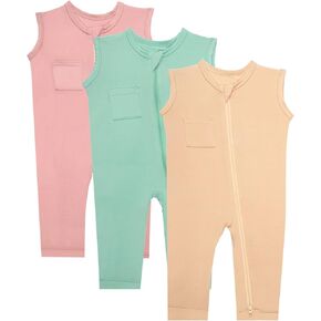GUISBY Rayon Baby Sleeveless Rompers, Summer Footless with 2 Way Zipper Pajamas