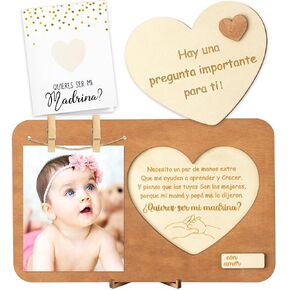 CJiangpo Will You Be My Godmother Proposal Gift Picture Frame Set, Madrina Proposal Gift in Spanish Godmother Proposal Card Gifts Ideas from Godchild, Wooden God Mother Announcement Baptism Present
