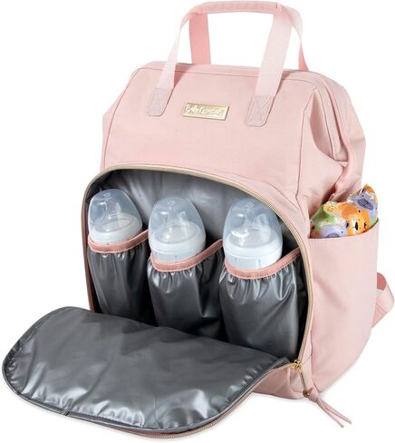 Baby Essentials Super Cooler Main Frame Diaper Backpack with Changing Pad, Stroller Straps, Insulated Bottle Compartment (Mauve Pink) in Saudi Arabia