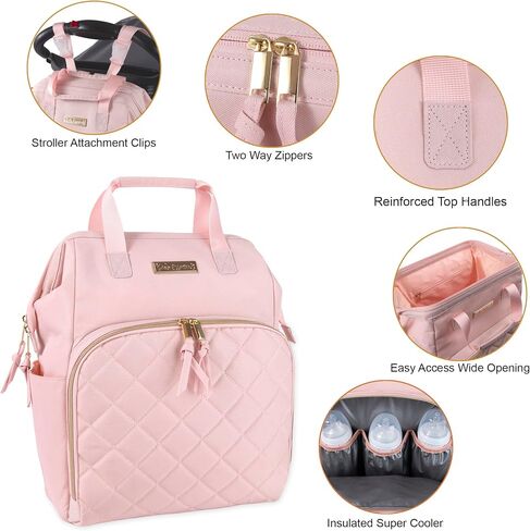 Baby Essentials Super Cooler Main Frame Diaper Backpack with Changing Pad, Stroller Straps, Insulated Bottle Compartment (Mauve Pink) in Saudi Arabia