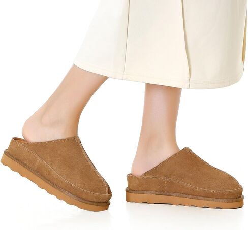Women's Suede Clogs Leather Mules Platform Slippers for Women Comfort Slipper ThickBrown in Saudi Arabia