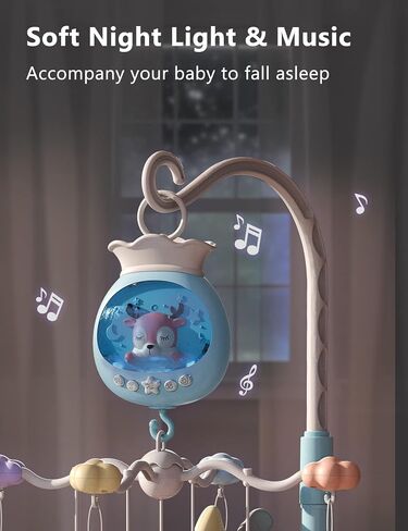 Baby Crib Mobile with Music and Lights, Baby Mobile for Crib with Remote Control, Hanging Rotating Animal Rattles, 50 Songs and Timing Function, Cartoon Baby Crib Toys for Girls (Baby Blue) in Saudi Arabia