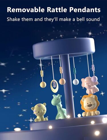 Baby Crib Mobile with Music and Lights, Baby Mobile for Crib with Remote Control, Hanging Rotating Animal Rattles, 50 Songs and Timing Function, Cartoon Baby Crib Toys for Girls (Baby Blue) in Saudi Arabia