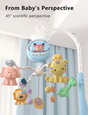 Baby Crib Mobile with Music and Lights, Baby Mobile for Crib with Remote Control, Hanging Rotating Animal Rattles, 50 Songs and Timing Function, Cartoon Baby Crib Toys for Girls (Baby Blue) in Saudi Arabia