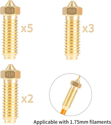 10 قطع من الفوهات النحاسية من Ideaformer لـ Anycbic Kobra 2، Kobra 2 Plus، Kobra 2 Max، Kobra 2 Pro، Kobra 2 Neo، مجموعة فوهات الطابعة ثلاثية الأبعاد 5 قطع 0.4 مم + 3 قطع 0.6 مم + 2 قطعة 0.8 مم فوهة الطارد Hotend لسلسلة Kobra 2 in Kuwait