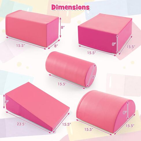 HONEY JOY 5-Piece Climb and Crawl Playset, Soft Climbing Foam Block Activity Play Structure Gym Equipment for Infant Baby, Color Coordination, Waterproof Indoor Climbing Toys for Toddlers (Pink) in Kuwait