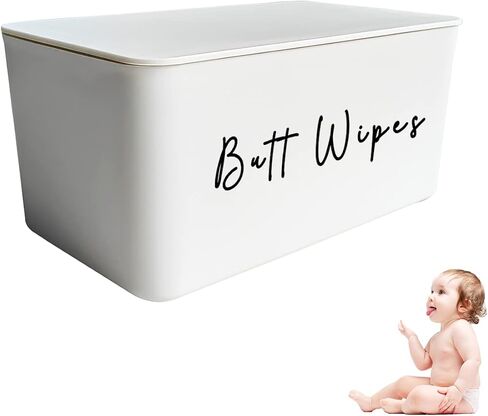 Bathroom Butt Wipes Dispenser,Size 8.2" * 4.9" * 3.9",Flushable Baby Wipes Container for Bathroom Wet Wipes Holder with Lid Nursery Diaper Wipes Box Funny Bathroom Decor in Saudi Arabia