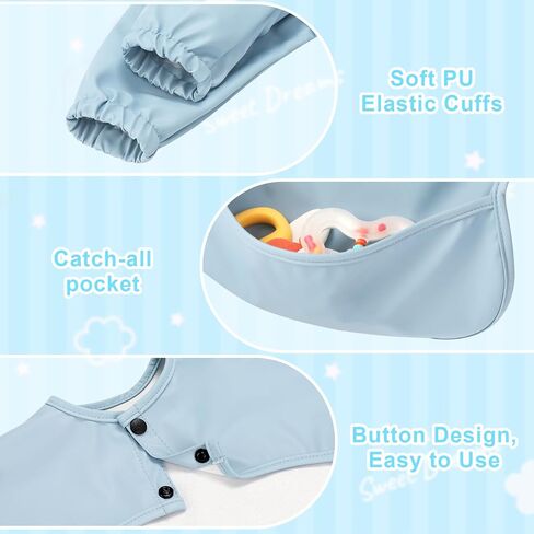 Accmor Long Sleeve Baby Bib, Full Sleeve Bib, Baby Toddler Waterproof Sleeved Bibs Smock, Machine Washable in Kuwait