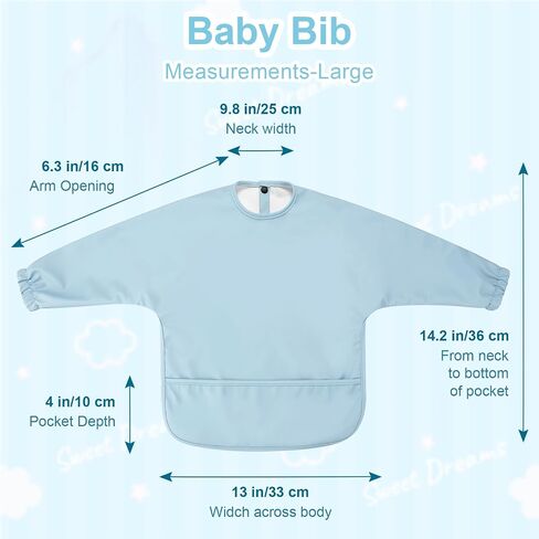 Accmor Long Sleeve Baby Bib, Full Sleeve Bib, Baby Toddler Waterproof Sleeved Bibs Smock, Machine Washable in Kuwait