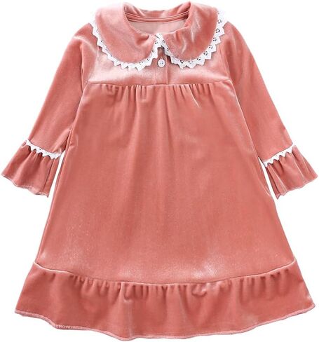MYGBCPJS Toddler Baby Girl Christmas Dress Little Kids Velvet Warm Long Sleeve Ruffle Princess Skirt Pajamas Sleepwear in Saudi Arabia