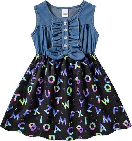 Enlifety Little Girls Princess Dresses Sleeveless Denim Tops Sundress Floral Print Tutu Skirts One-Piece Outfit 2-8T in Saudi Arabia