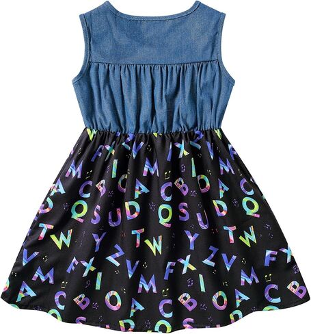 Enlifety Little Girls Princess Dresses Sleeveless Denim Tops Sundress Floral Print Tutu Skirts One-Piece Outfit 2-8T in Saudi Arabia