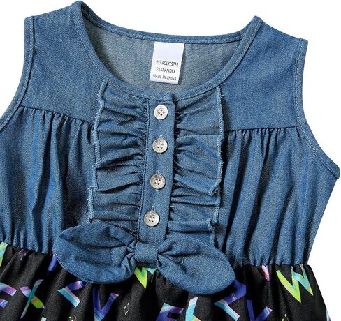 Enlifety Little Girls Princess Dresses Sleeveless Denim Tops Sundress Floral Print Tutu Skirts One-Piece Outfit 2-8T in Saudi Arabia