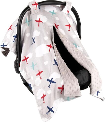 Top Tots Deluxe Minky Baby Car Seat Cover - Airplanes and Clouds, 40 x 29 Inch Grey in Saudi Arabia