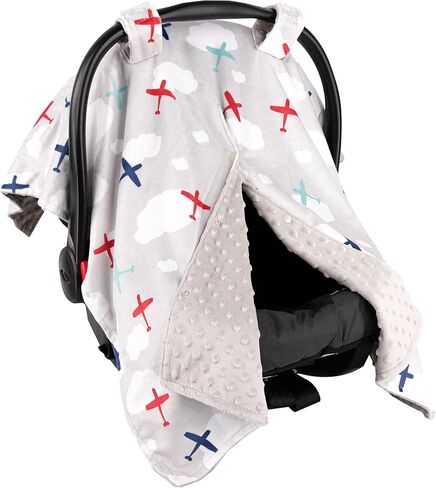 Top Tots Deluxe Minky Baby Car Seat Cover - Airplanes and Clouds, 40 x 29 Inch Grey in Saudi Arabia