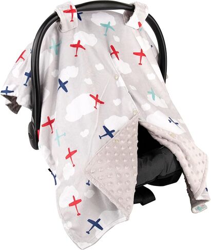 Top Tots Deluxe Minky Baby Car Seat Cover - Airplanes and Clouds, 40 x 29 Inch Grey in Saudi Arabia