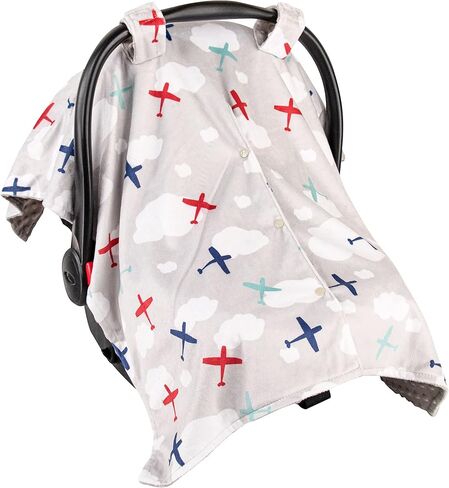 Top Tots Deluxe Minky Baby Car Seat Cover - Airplanes and Clouds, 40 x 29 Inch Grey in Saudi Arabia