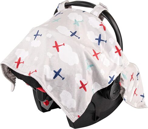 Top Tots Deluxe Minky Baby Car Seat Cover - Airplanes and Clouds, 40 x 29 Inch Grey in Saudi Arabia