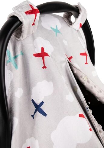 Top Tots Deluxe Minky Baby Car Seat Cover - Airplanes and Clouds, 40 x 29 Inch Grey in Saudi Arabia