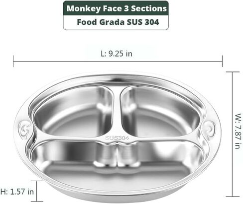 CPC Certified Stainless Steel Kids Plates, Easy to Clean, Preventing Surface Scratches. Toddler Food Tray with Cartoon Shapes and Divided Sections, Pack of 3 - Owl in Saudi Arabia