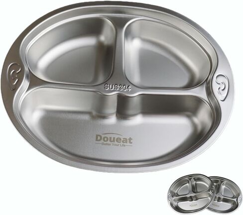 CPC Certified Stainless Steel Kids Plates, Easy to Clean, Preventing Surface Scratches. Toddler Food Tray with Cartoon Shapes and Divided Sections, Pack of 3 - Owl in Saudi Arabia