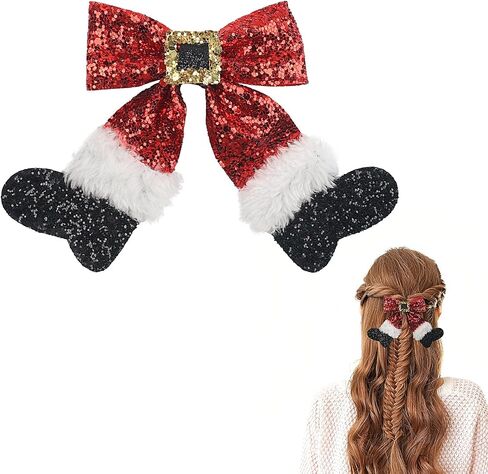 Christmas Hair Bows Clips Red Sparkly Sequin Big Bow Christmas Stocking Hair Clip Glitter Bows Barrettes Christmas Hair Accessories for Girls Women Xmas Party Gifts(Type C) in Saudi Arabia