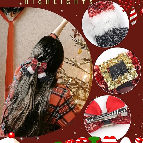 Christmas Hair Bows Clips Red Sparkly Sequin Big Bow Christmas Stocking Hair Clip Glitter Bows Barrettes Christmas Hair Accessories for Girls Women Xmas Party Gifts(Type C) in Saudi Arabia