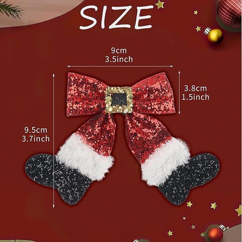 Christmas Hair Bows Clips Red Sparkly Sequin Big Bow Christmas Stocking Hair Clip Glitter Bows Barrettes Christmas Hair Accessories for Girls Women Xmas Party Gifts(Type C) in Saudi Arabia