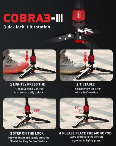 IFOOTAGE Cobra 3 Base-P Tripod,Low Profile Minipod,Pedal Locking Design,Auto Locking Sleeve,360°Smooth Rotation,1/4"&3/8" Screws,Bottom Rubber Foot in Kuwait