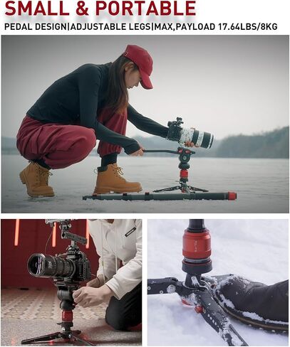 IFOOTAGE Cobra 3 Base-P Tripod,Low Profile Minipod,Pedal Locking Design,Auto Locking Sleeve,360°Smooth Rotation,1/4"&3/8" Screws,Bottom Rubber Foot in Kuwait