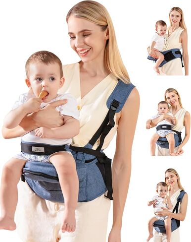 Baby Carrier, MOMTORY Hip Seat Carrier with Adjustable Strap & Various Pockets, Ergonomic Baby Hip Seat Carrier for Infants & Toddlers up to 50lbs (Blue) in Saudi Arabia