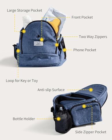 Baby Carrier, MOMTORY Hip Seat Carrier with Adjustable Strap & Various Pockets, Ergonomic Baby Hip Seat Carrier for Infants & Toddlers up to 50lbs (Blue) in Saudi Arabia